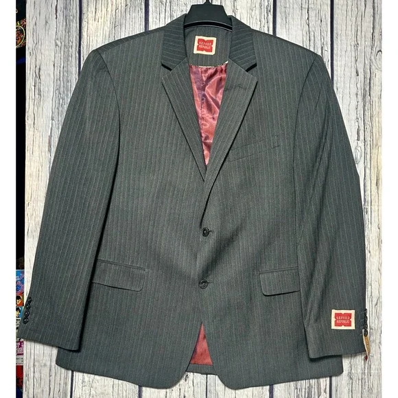 Oxford Republic Mens 46R Blazer Gray Two Button Single Breast Pinstripe Lined - Picture 1 of 7